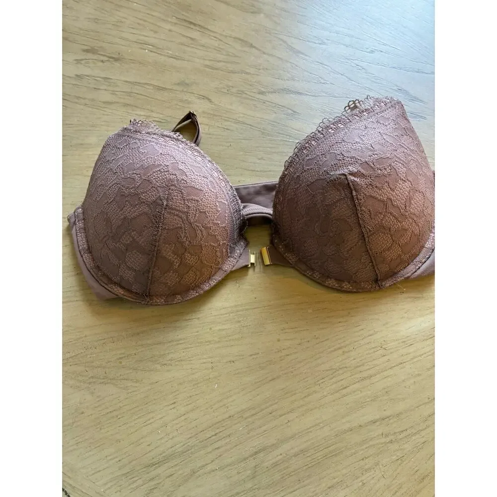 Soma EMBRACEABLE Push-Up Front-Close Bra 36D Lace Nude Mauve Sienna Sexy Classic